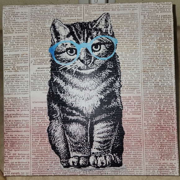 Arauco Cool Cat w/ Blue Glasses 10.25" x 10.25" Canvas Print ~ NWT - Picture 5 of 5